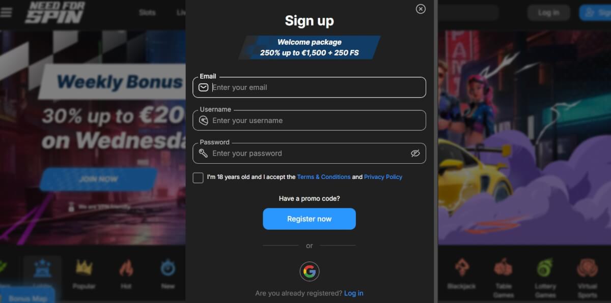 Need for Spin registracija korak 1