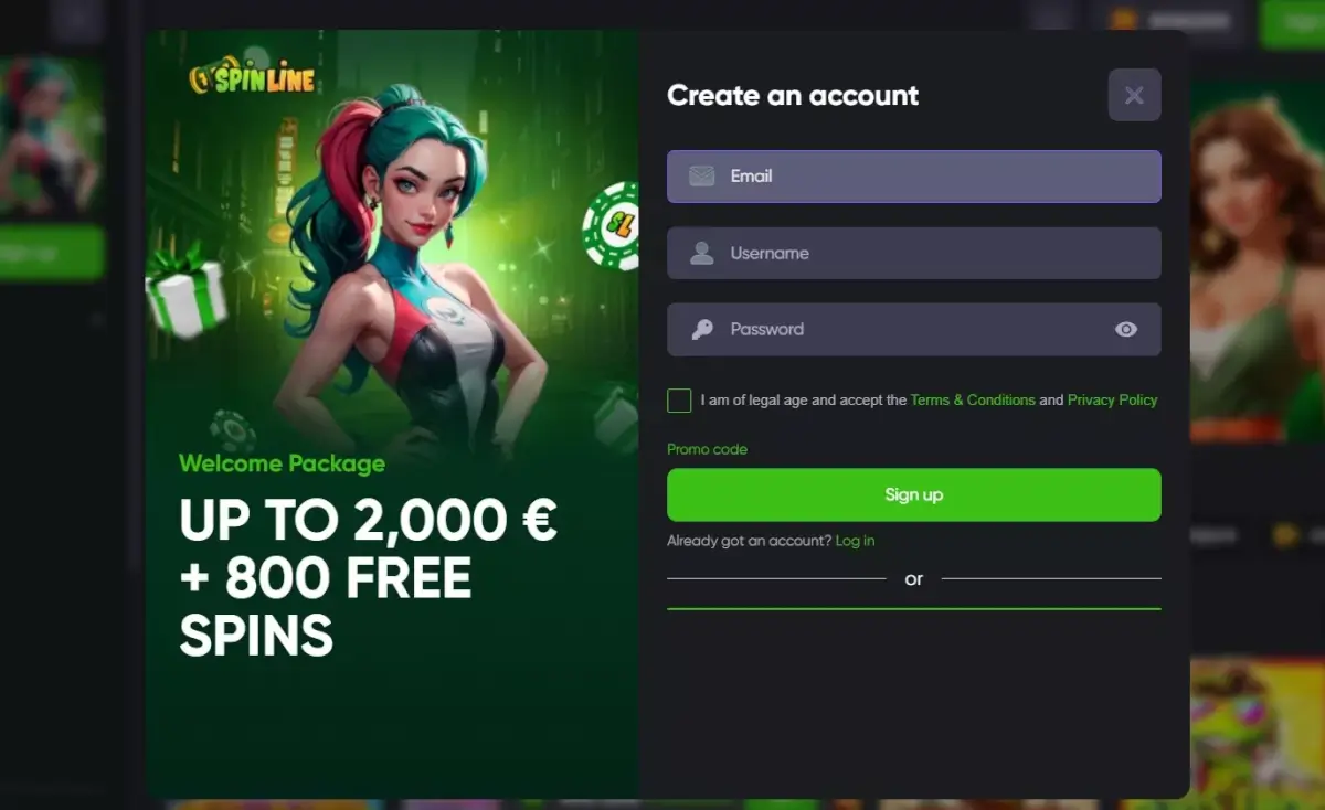Spinline casino registracija - korak 2