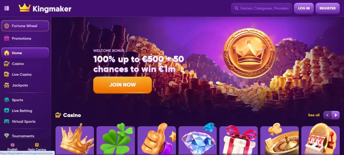 Kingmaker casino registracija korak 1