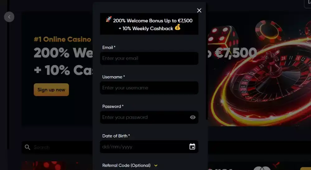 Instant casino registracija korak 2