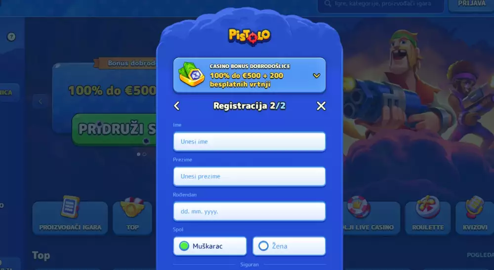 Pistolo registracija drugi korak