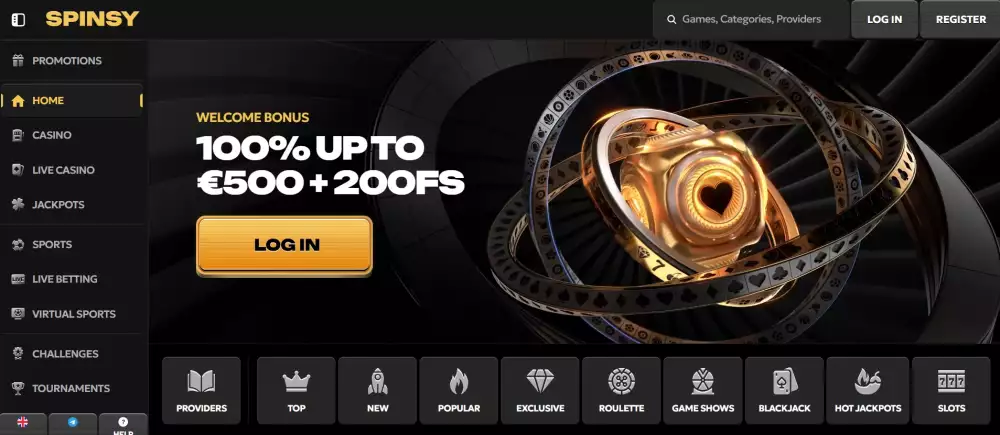 Spinsy casino registracija korak 1
