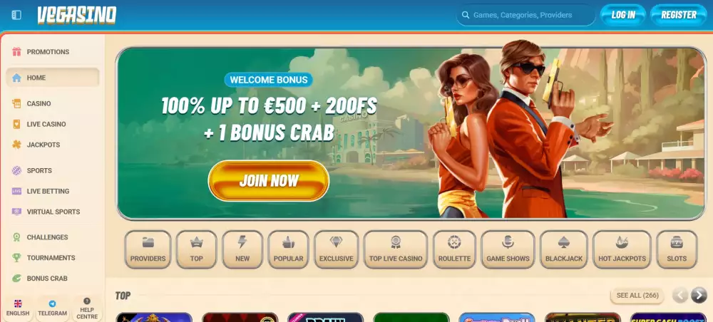 Vegasino registracija korak 1