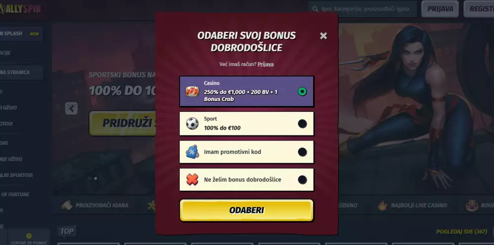 AllySpin registracija korak 2