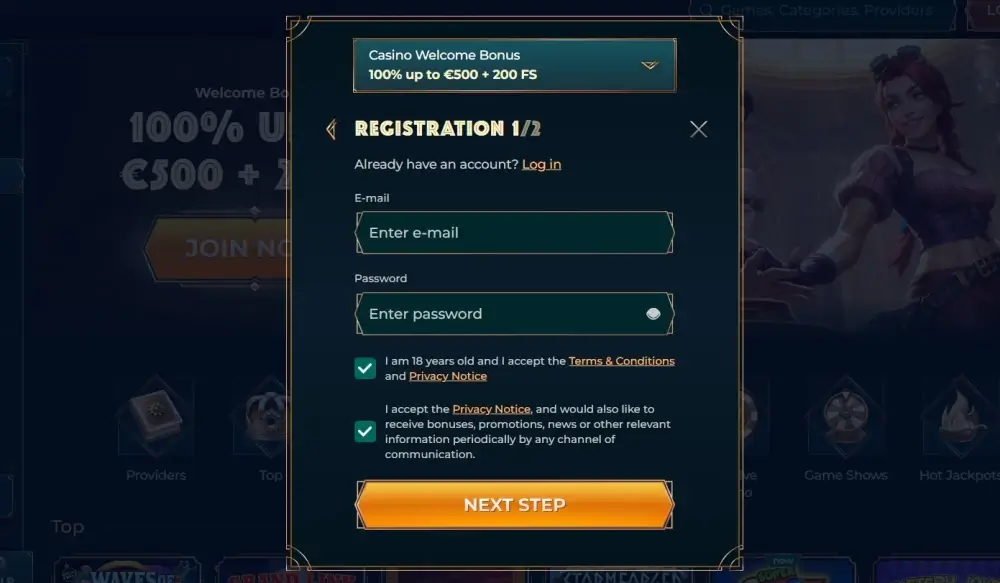 MonsterWin registracija korak 2