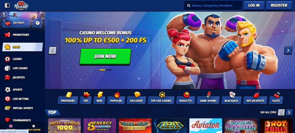 BigClash casino registracija korak 1