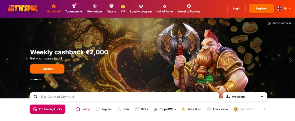 Hit n Spin casino registracija korak 1