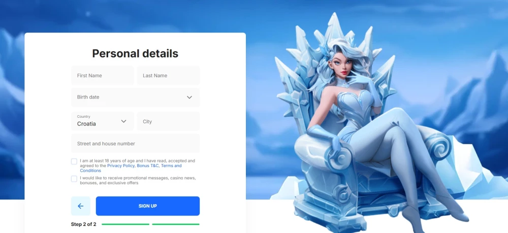 Ice Casino registracija korak 2
