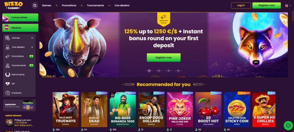 Bizzo casino registracija korak 1