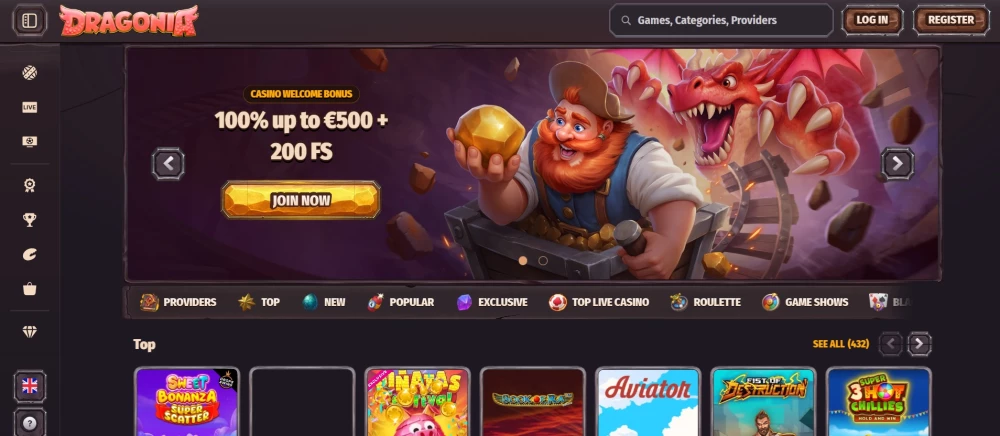 Dragonia casino registracija korak 1