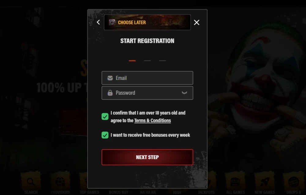 Jokery registracija korak 2