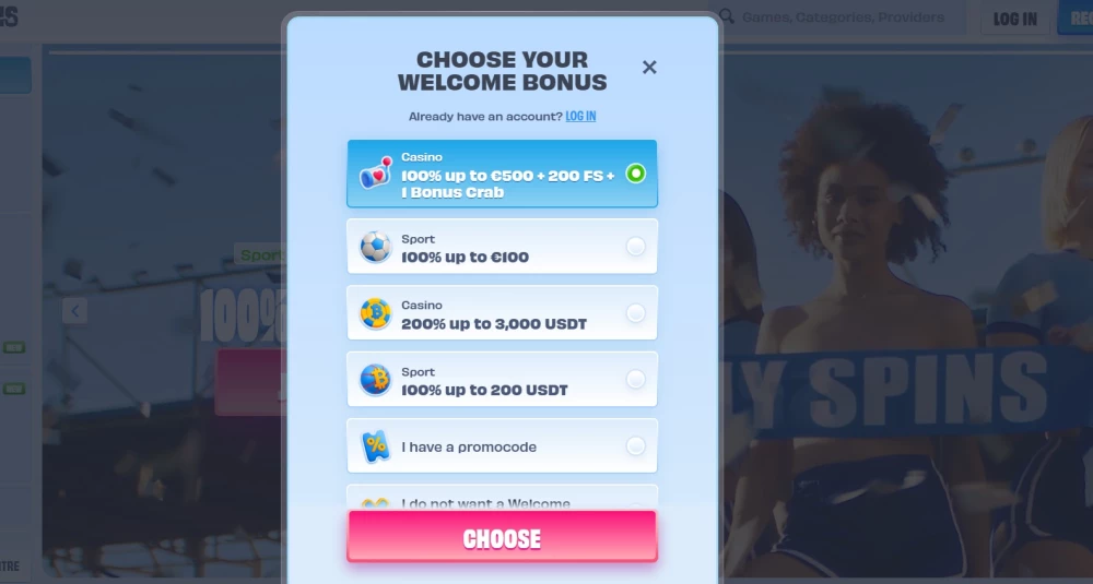 OnlySpin registracija korak 2