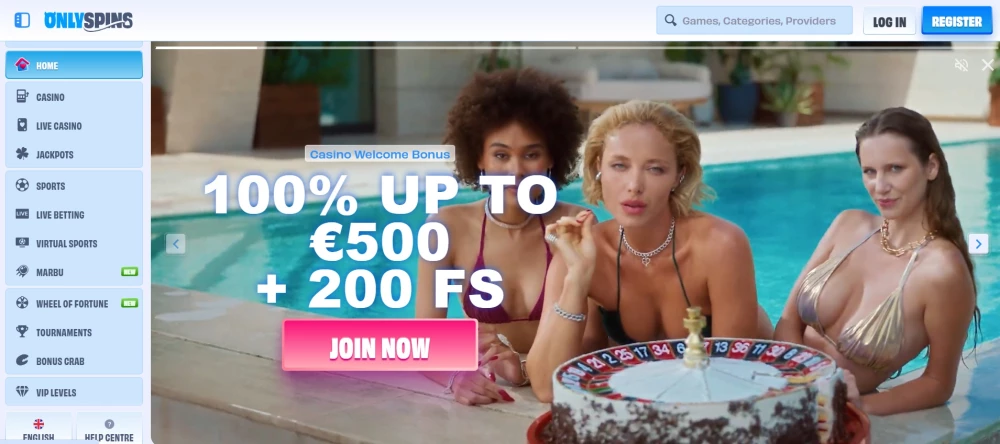 OnlySpins registracija korak 1