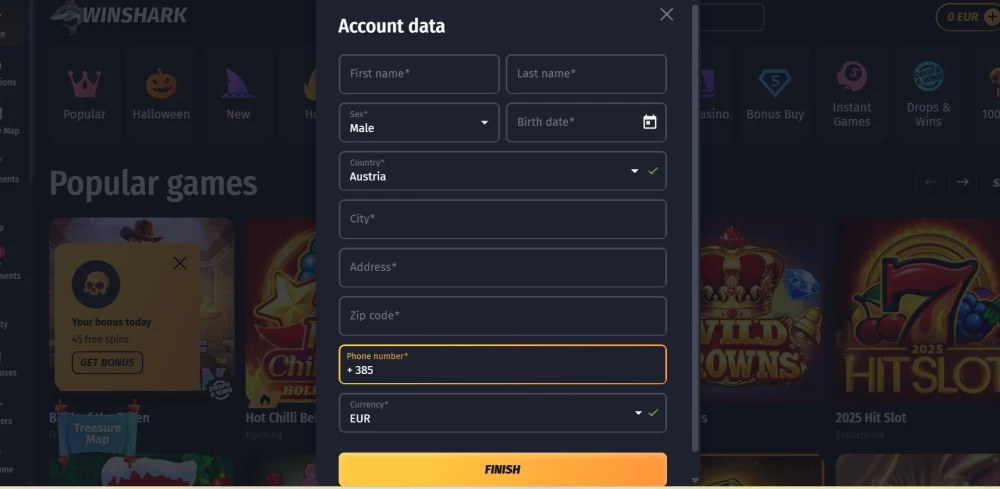 WinShark registracija korak 2